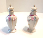 Vtg Hand Painted Porcelain Vanity Perfume Bottles Floral White Pink Gold Pair — photo 5