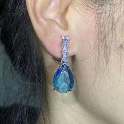 Lab Created Blue Diamond 14K White Gold Plated Engagement Drop Earrings