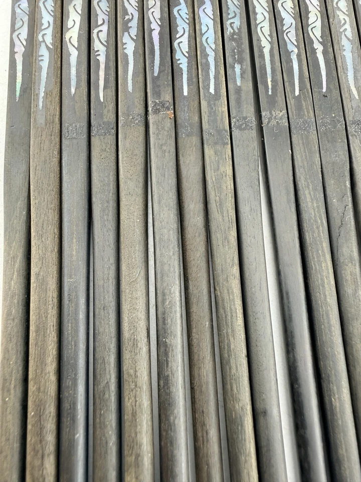 20 palillos vintage de madera negra ébano con incrustación de madreperla Japón MCM 10 1/2" Foto 4 de 4