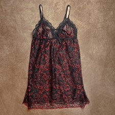 Secret Treasures Floral Rose Lace Babydoll Slip Dress Black Red Women's L Goth