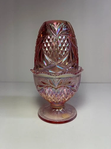 Fenton Art Glass Pink / Iridescent Candle Holder ~ Larger than most ~ 7" tall