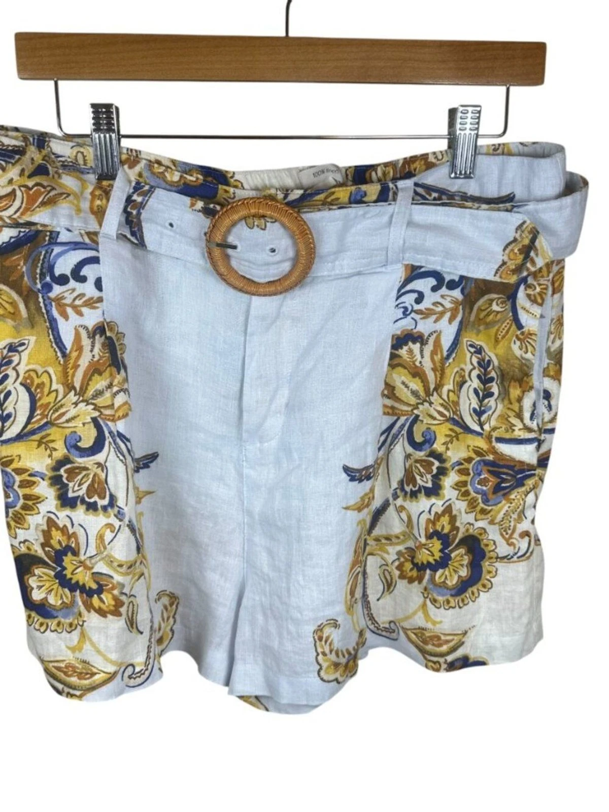 Joie 100% Linen Paisley Belted Shorts Coastal Grandmother Boho Resort Beachy L