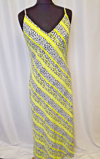 NATIV Slinky Midi Dress Yellow Leopard Print Strappy Slip Women's UK10 C5608