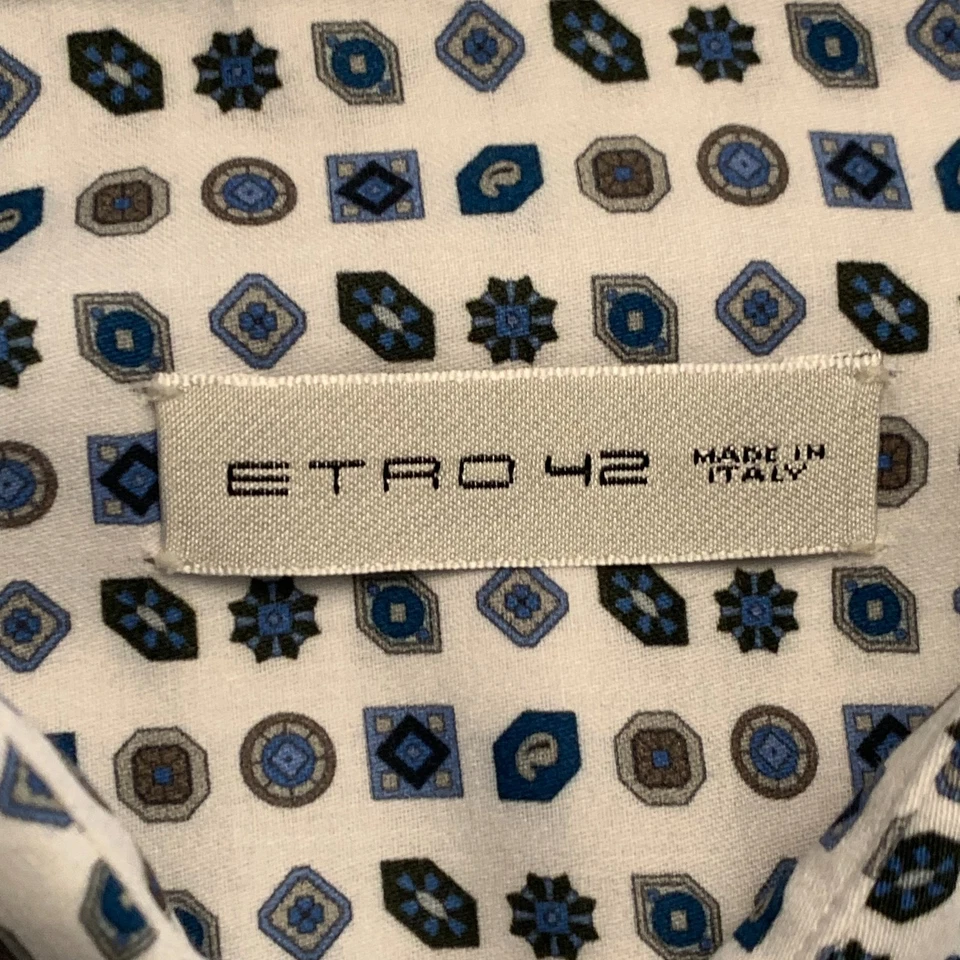 Camisas de vestir ETRO 42 para hombre con botones contemporáneas 100 % algodón blancas geométricas 16" Foto 4 de 4
