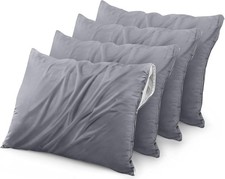 4 Pack Waterproof Pillow Protectors with Zipper King Size Gray 