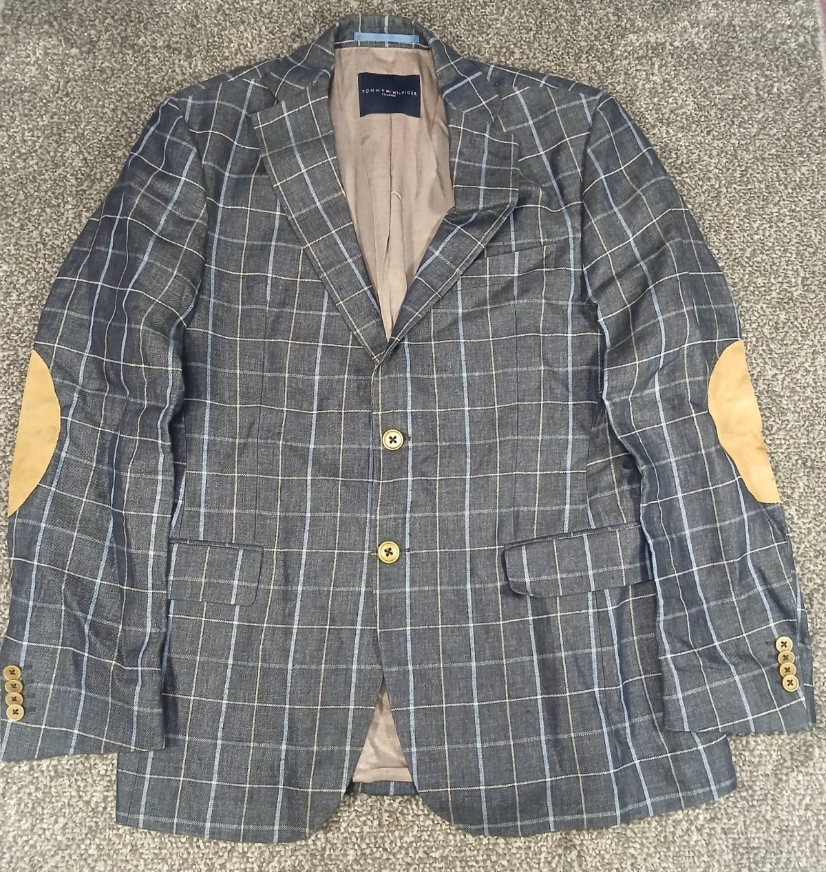 Tommy Hilfiger Tailored Mens Blazer 40in EU/GR 48 Linen Grey Check Jacket