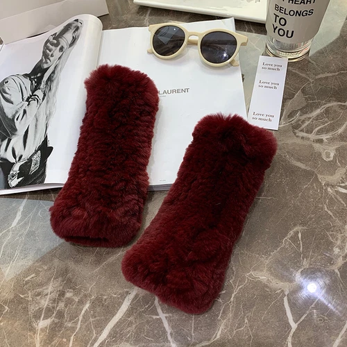 Womens Winter Real Rabbit Fur Gloves Knitted Stretch Fingerless Mitten Gloves - Picture 59 of 102