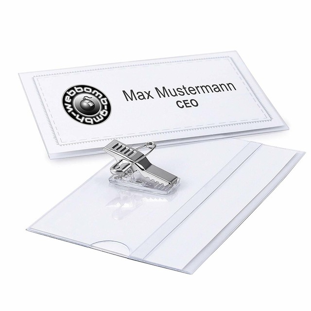 50 x Namensschilder für Kleidung Visitenkarten mit Clip+Nadel Namenschild-Halter 50 x Namensschilder für Kleidung Visitenkarten mit Clip+Nadel Namenschild-Halter
