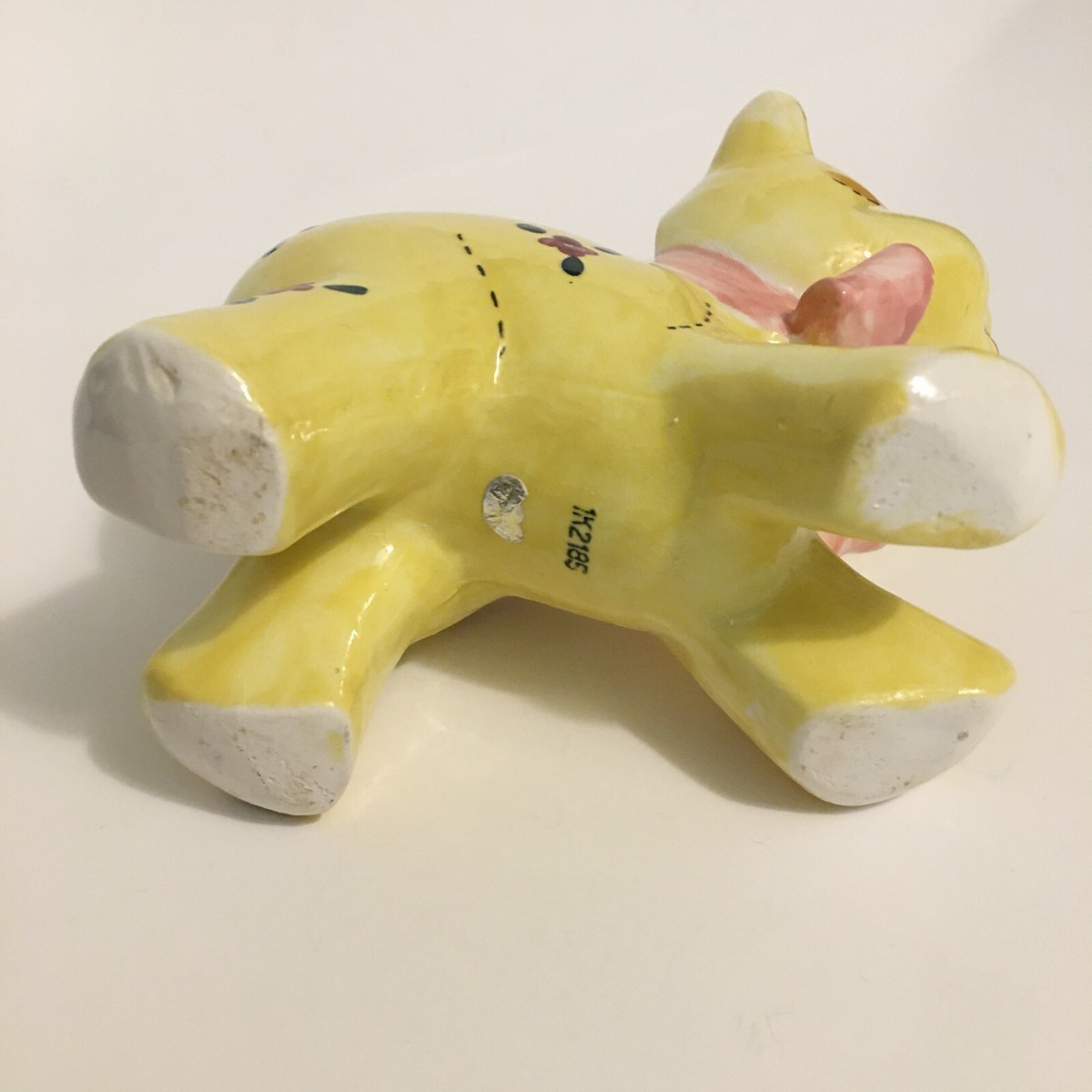 Super Cute yellow Cat Planter Vintage Japan 1k2185 W/ Flower