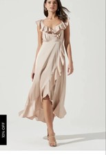 ASTR The Label Wilshire Ruffle Open Back Midi Dress Champagne 