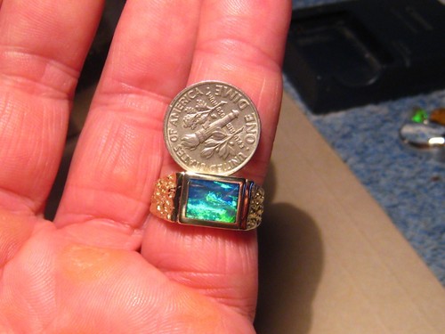 Men' s Opal Ring , Solid 14 k Gold , Nugget style , size 9 1/2 , Cobalt Blue - Picture 7 of 11