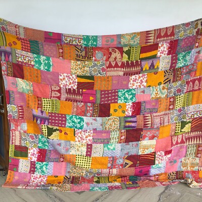 Multicolor Bettläufer Kantha Quilt Rally Vintage Ralli Gudari Doppelbett Tage...