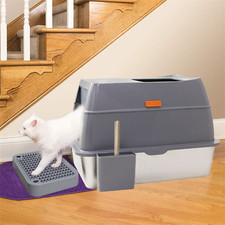 65L Stainless Steel Cat Litter Box Large Metal Litter Tray Household Metal Pan