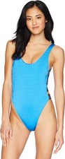 Bikini Lab Women's Standard Side Strappy One Piece Swimsuit Blue Small
