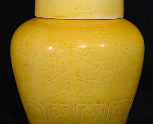 A Pair Beautiful Chinese Hand Painting Yellow Glazed Porcelain Dragon Pot - Picture 6 of 9
