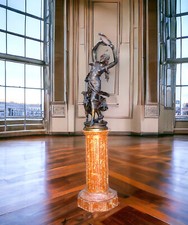 BRONZE "AUGUSTE MOREAU 1834" DANSEUSE ORIENTALE DE 97 CM  DE HAUT SOCLE TOURNANT