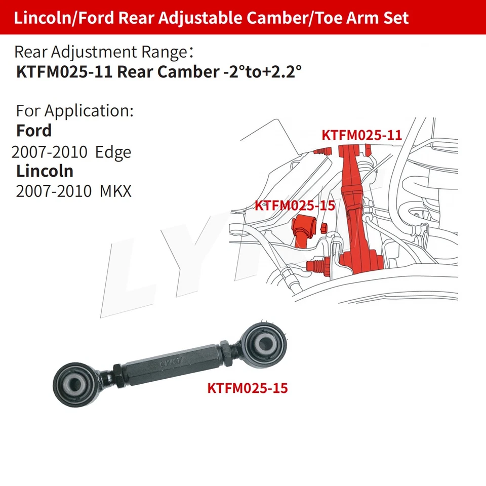 LYKT 4pcs Rear Adjustable Camber&Toe Arms Kit for Ford Edge、Lincoln MKX 07-10 - Image 2 of 4