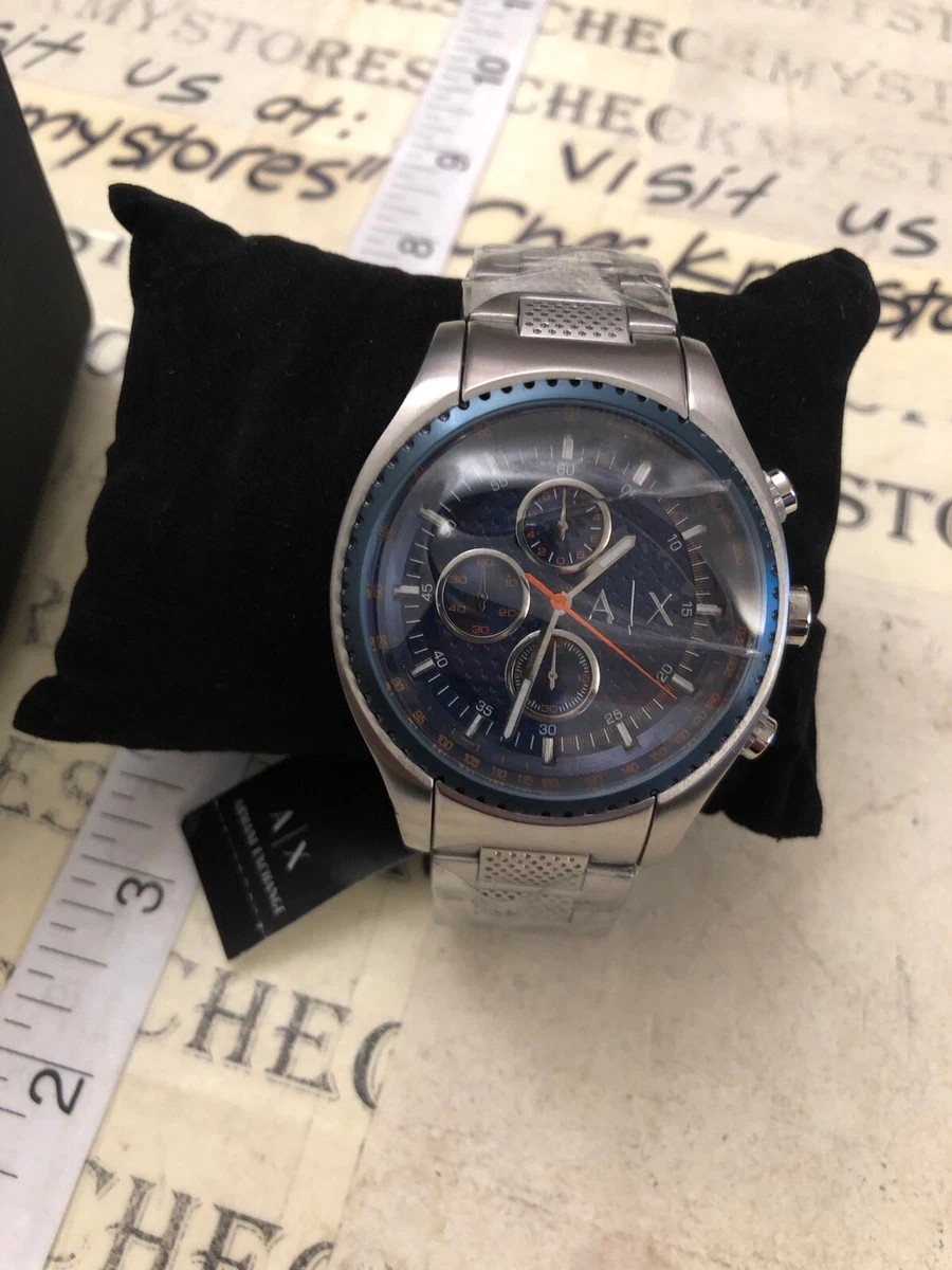 NEW AUTHENTIC ARMANI EXCHANGE SILVER BLUE DIAL CHRONOGRAPH MEN S