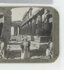 Temple of Neptune Interior Italy Realistic Travels Stereoview