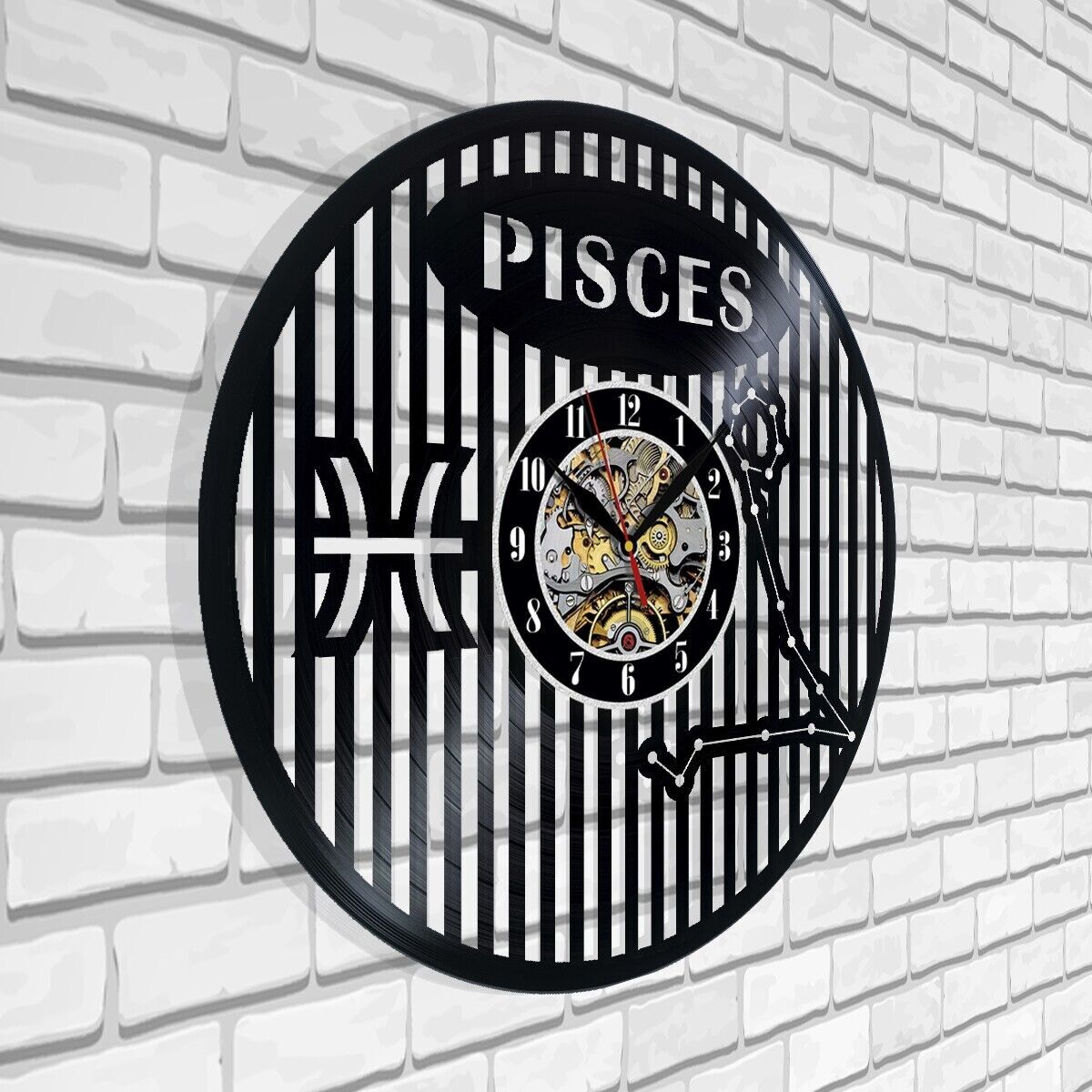 Pisces Zodiac Sign Constellation Vinyl Wall Clock Gift Surprise Birthdays Decor