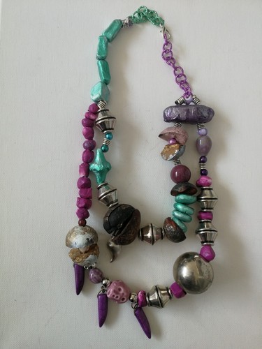 Fashion Necklace Beaded Pendant Chunky Stone Jewelry Brutalist Design Modernist - Picture 11 of 24