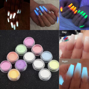 12x Ultrafine Luminous Nagel Pulver Pigment Dust Glow In The Dark Nail Art Dekor Ebay