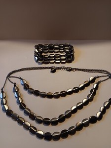 Hematite 3 Strand Ovals Necklace And Bracelet Set