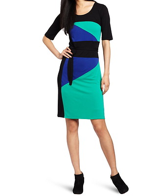 NEW BCBGMAXAZRIA EMERALD COMBO LETICIA COLORBLOCKED DRESS LMR6Q497/AB320 SIZE S