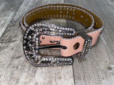 Nocona Pink Leather Western Belt Silver Horse Rhinestone and Studs size Small Nocona Belt Co. Girls main image 3