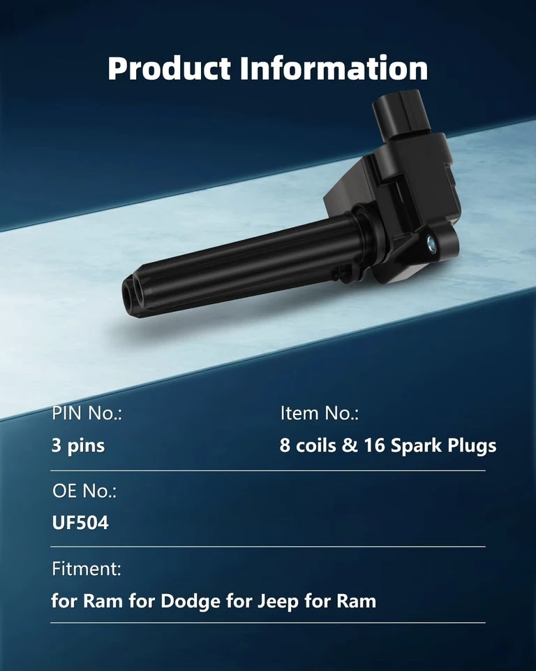 8x Bobinas de encendido / 16x Bujías de iridio / Ram 1500 Dodge, Jeep, Chrysler 5.7 Foto 3 de 4