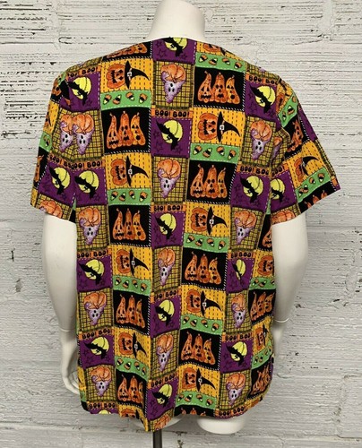 Hand Stitched Unique Halloween Scrub Top - Picture 4 of 6