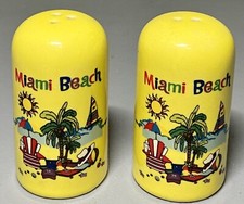 Vintage Miami Beach Florida Yellow Salt And Pepper Shaker Set Collectible