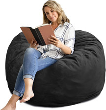 4Ft Memory Foam Bean Bag Chair with Removable Velvet Cover - Black