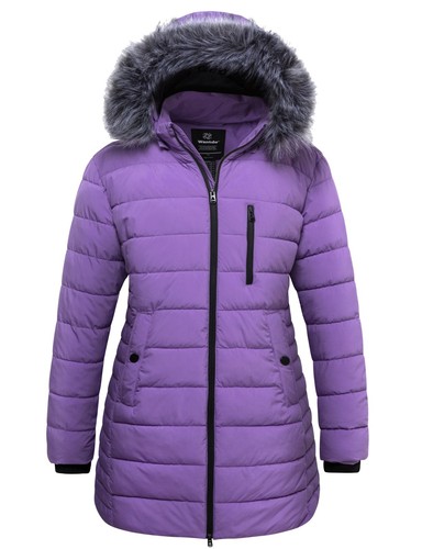 Wantdo Women's Plus Size Winter Jacket Warm Quilted Fur Hooded Long Puffer Coat - Picture 25 of 38