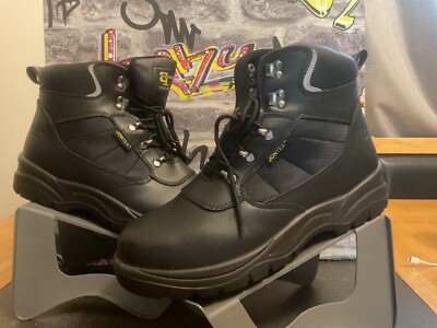 Herren Grafters Schwarz Leder Arbeit Sicherheit Stiefel UK 11 STAHLKAPPE   