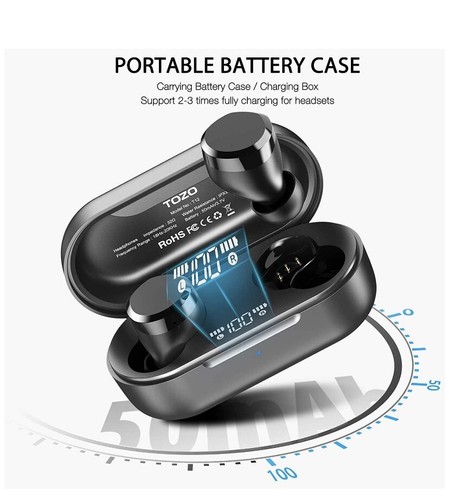 TOZO T12 Bezprzewodowe słuchawki douszne Bluetooth IPX8 FABRYCZNIE NOWE I ZAPIECZĘTOWANE - Zdjęcie 5 z 6
