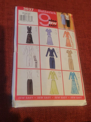 Butterick Pattern~~# 3037~~6 Tops and 6 Skirts Scarf   Sizes 20-22-24