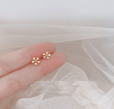 Tiny Flower Pave Cubic Zirconia Silver/Gold Stud Earrings