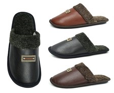 New Men's Classic PU House Slipper Slip on Durable Indoor Shoe Comfortable-0280