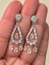 UNIQUE CUBIC ZIRCONIA EARRINGS set in 925 STERLING SILVER FAST FREE SHIPPING !!
