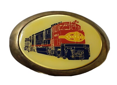  Baron Buckle Belt Buckle Santa Fe Train 100% Brass Belt Buckle Enamel Vintage