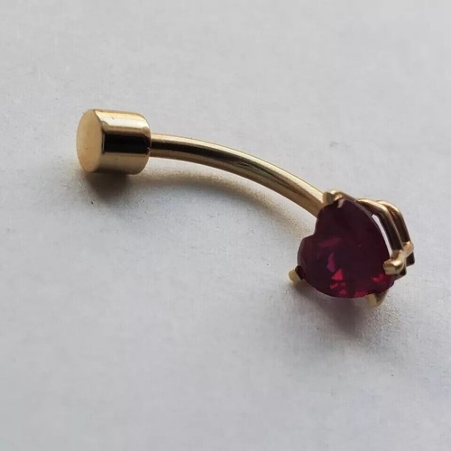 Heart Simulated Garnet Gorgeous Heart Fancy Belly Ring In 14K Yellow Gold Plated - Picture 2 of 4