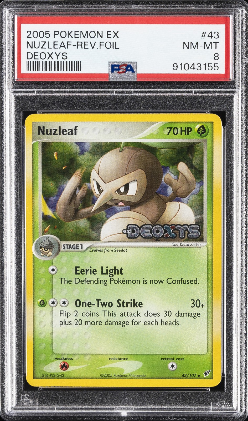 2005 POKEMON EX DEOXYS #43 NUZLEAF-REVERSE FOIL PSA 8
