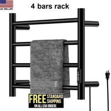 Electric Heated rack towel Warmer 4 Stainless Steel Bars Drying Bathroom BLACK