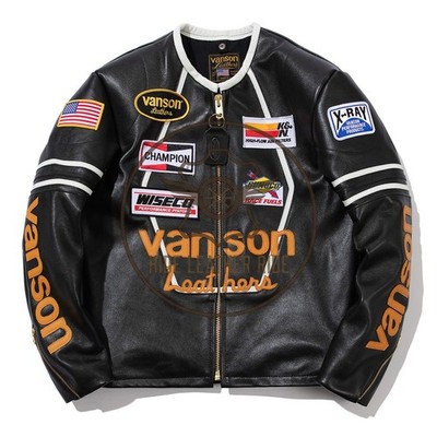 Men Star Van son Cowhide Leather Jacket Champion Fashion Café Racer Motor biker