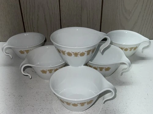 Corelle Butterfly Gold Coffee Mugs Set of 6 Vintage Hook Handle Corning USA