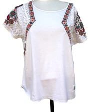 Double D Blouse Ranch Embroidered Floral Top Med Boho Lace Sleeves Festival