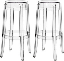 Clear Acrylic Bar Stools - Set of 2, Fully Assembled Modern Design