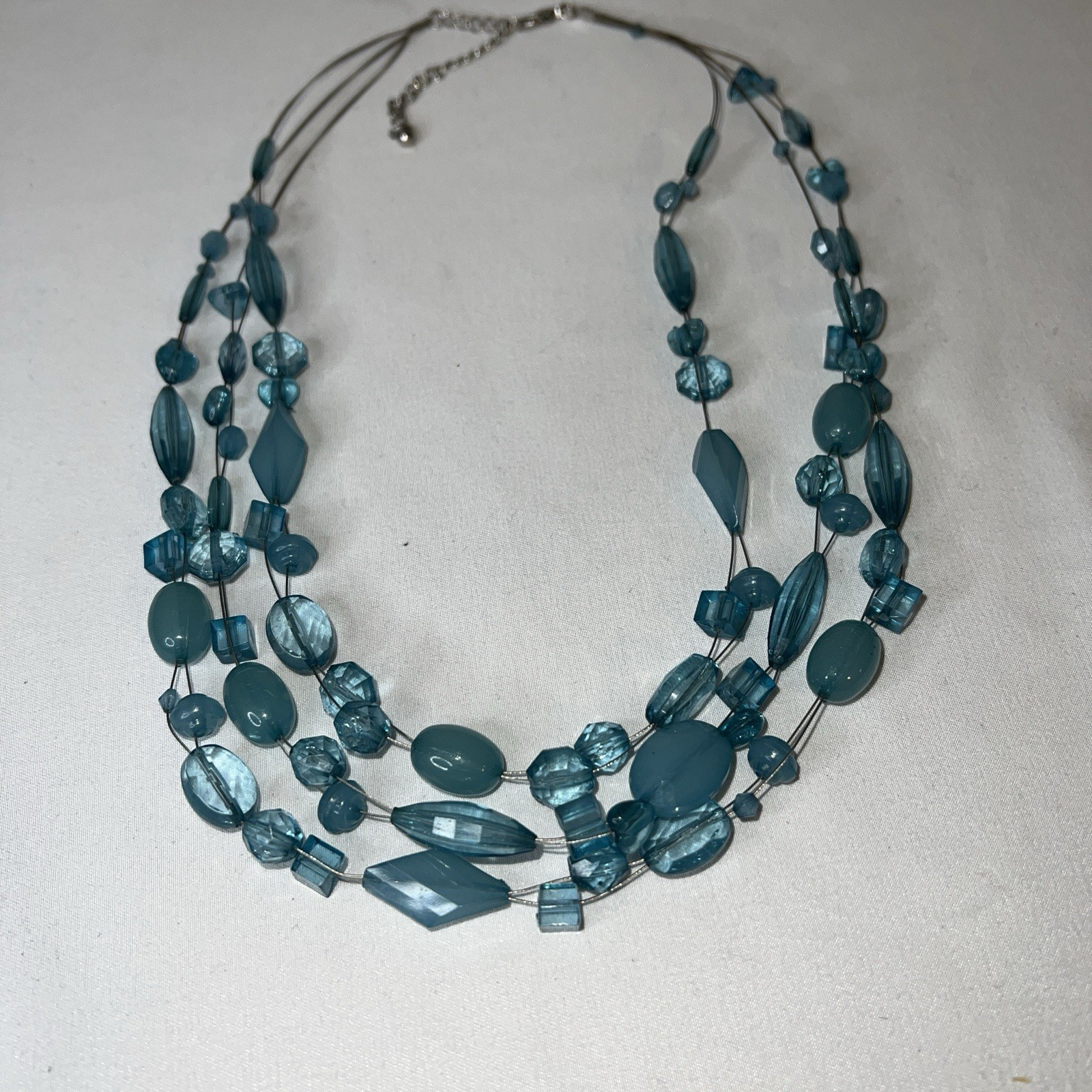 2pc Statement Necklace Lot Blue Multi Strand+ Sil… - image 3