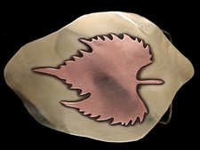 UA17168 NOS VINTAGE 1970s  LEAF  ART FASHION SOLID BRASS BELT BUCKLE